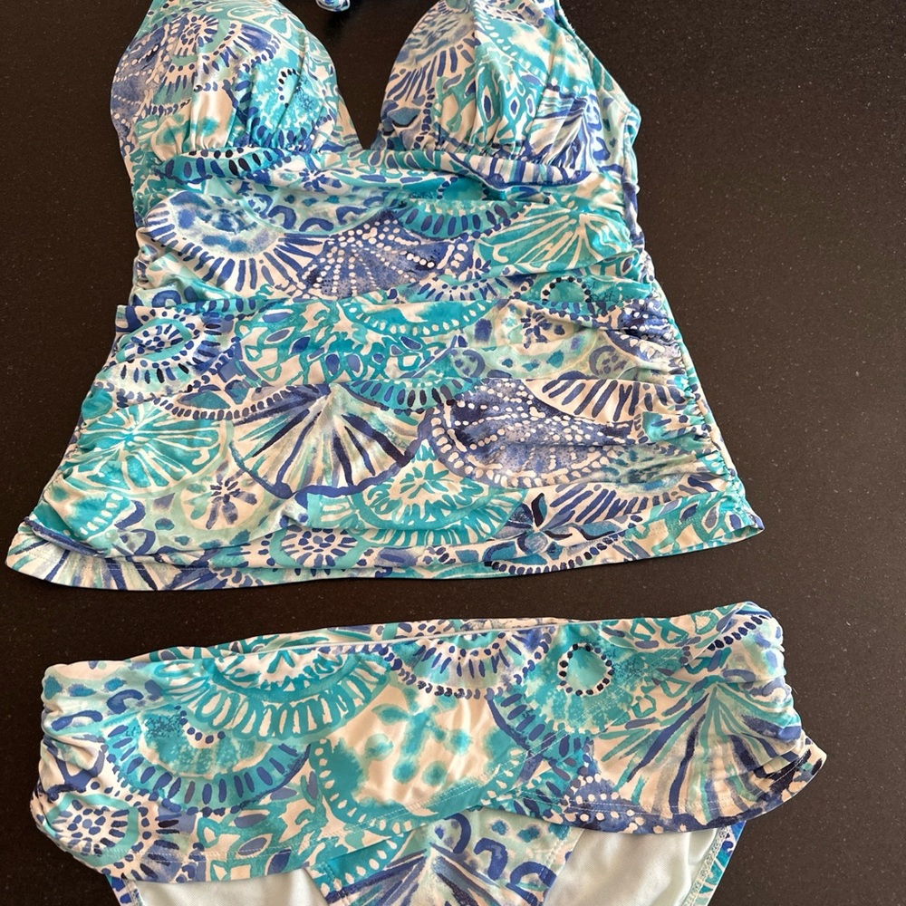 Lilly Pulitzer 10 Tankini Set 2 piece swimsuit seashell blue